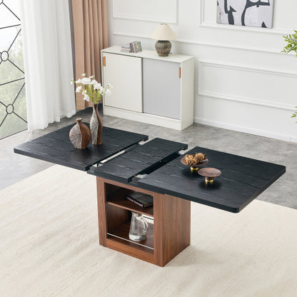 Expandable MDF Dining Table with Storage, Black Tabletop
