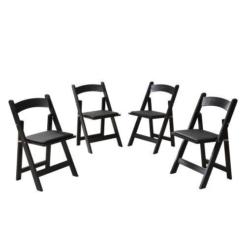 Set of 4 Folding Solid Wood Dining Chairs with PU Leather Cushions, Black Finish, Portable Seating