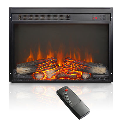 23 inch electric fireplace insert, ultra thin heater with log set & realistic flame, remote control with timer, overheating protection