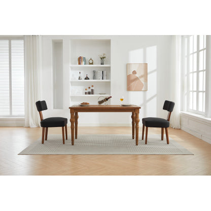 Set of 2 Black Linen Curved Wingback Dining Chairs, Light Brown Rubber Wood Legs 250lbs Weight Limit