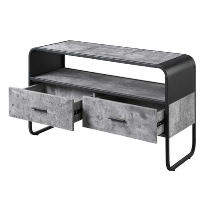 Concrete Grey & Black 39.5 Inch Curved TV Stand with 2 Drawers for 42 Inch TV