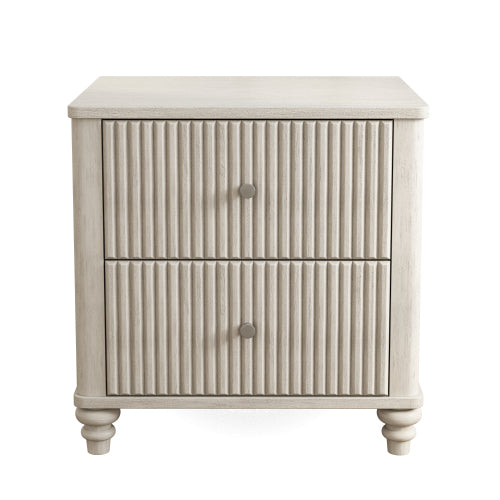 Beige Fluted 3-Drawer Nightstand with Metal Handles, Multi-Space Wood Side Table