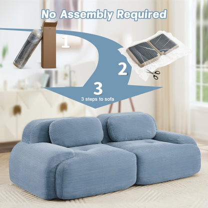 82'' loveseat sofa in luxuryCorduroy Fabric modular for free combo separation curved armrests ,anti-slip design high-resilience sponge fits living rooms bedrooms Audiovisual Room,Blue