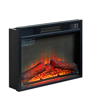 23" Electric Fireplace, 3DInfrared Black Fireplace Electric Insert Heater, with IR Remote Control, Glass View, Adjustable Realistic Logs & Flames