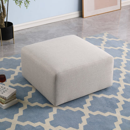 Beige Chenille Square Ottoman 29.92 inchx29.92 inch, Fully Assembled Multiuse Footrest for Living Room