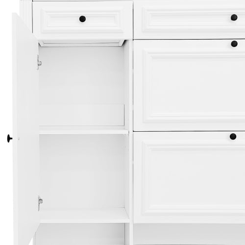 54.7 inch Hall Tree with Integrated Shoe Cabinet and Mirrored Cabinet Door, Coat Hanger, Entryway Bench, 4-in-1 Design, 2 Flip Drawers, 4 Hooks and 2 Cabinets for Entrance,Living Room