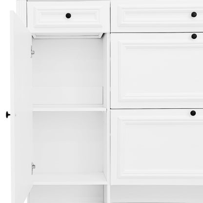 54.7 inch Hall Tree with Integrated Shoe Cabinet and Mirrored Cabinet Door, Coat Hanger, Entryway Bench, 4-in-1 Design, 2 Flip Drawers, 4 Hooks and 2 Cabinets for Entrance,Living Room