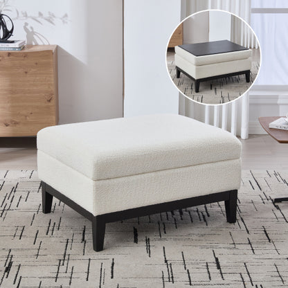 33.86 inch Boucle Storage Ottoman Coffee Table with Wood Legs