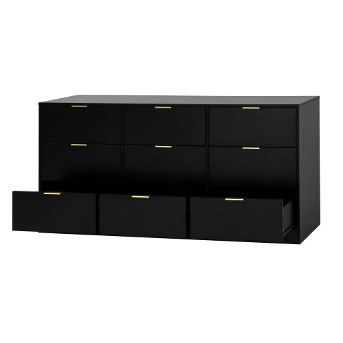 Black 9 Drawer Dresser, 63" Large Deep Chest of Drawers, Wooden Dresser Storage Cabinet with 9 Drawers for Bedroom, Long Dressers for Living Room, Hallway