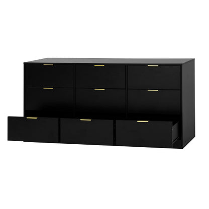 Black 9 Drawer Dresser, 63" Large Deep Chest of Drawers, Wooden Dresser Storage Cabinet with 9 Drawers for Bedroom, Long Dressers for Living Room, Hallway