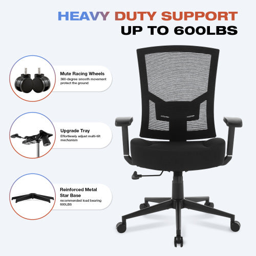 Big and Tall Office Chair 600lbs with Lumbar Support for Eight Hour Daily Work Ergonomic Mesh Desk Chair Widen 3D Cushion for Reading, Gaming