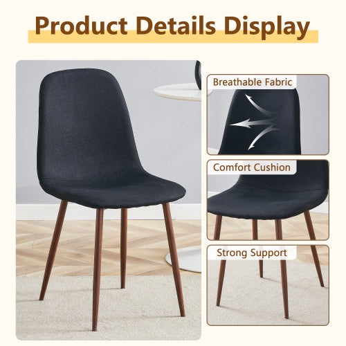 5-Piece Double Storage Round Dining Set, MDF Table & 4 Black Linen-Cotton Chairs