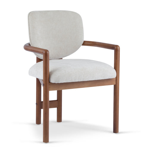 Set of 2 Beige King Louis Rubberwood Arm Dining Chairs, 300 LBS Weight Capacity