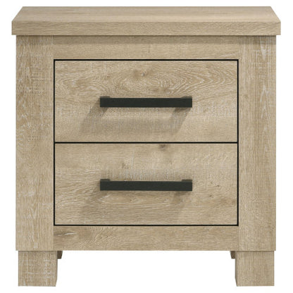 Weathered Oak 2-Drawer Farmhouse Nightstand, Engineered Wood Bedside Table with Dark Bronze Pulls