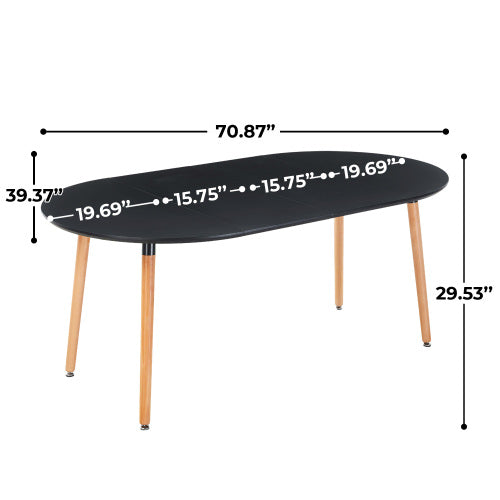 Extendable Multi-Purpose Table, Black MDF Top & Metal Wood Leg Dining Office Coffee Table 100-180cm