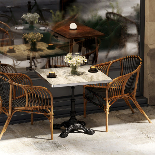 Marble-Look Sintered Stone Square Table - Heavy-Duty Cast Iron Base for Bistro, Cafe, Bar & Home Use