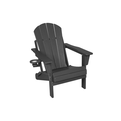 HDPE Folding Chair with Dual Cup Holder - Composite Chair with Wood Texture- Gray