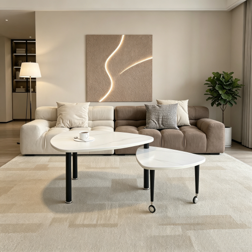360°Rotatable Coffee Table, White Sintered Stone Top
