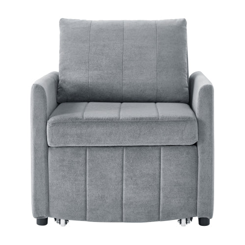 Grey 31.5 inch  Pull-Out Convertible Sofa Bed, 5-Position Backrest, Side Pockets & Storage Basket