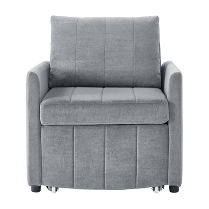 Grey 31.5 inch  Pull-Out Convertible Sofa Bed, 5-Position Backrest, Side Pockets & Storage Basket