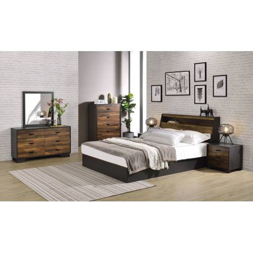 Walnut and Black 6-Drawer Dresser