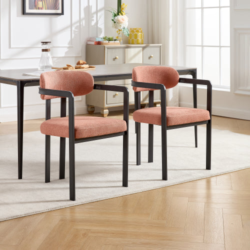 Set of 2 Mid-Century Boucle Tufted Dining Chairs, Matte Black Metal Leg Kitchen Accent Chairs
