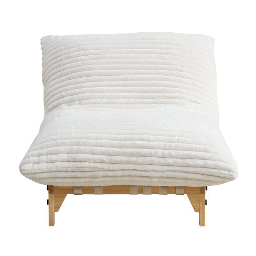 Off-White Armless Corduroy Accent Single Lazy Sofa Chair with Backrest