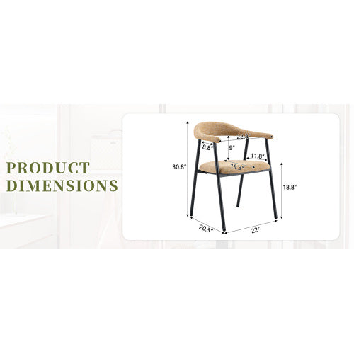 Fabric Upholstered Dining Chairs with Black Metal Legs, Set of 4, Light Khaki