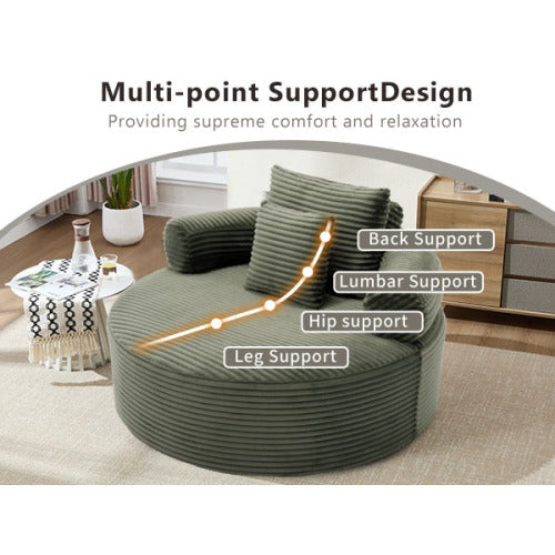 Green Round Memory-Foam Sofa-Bed,Cloud Couch with 3 Pillows