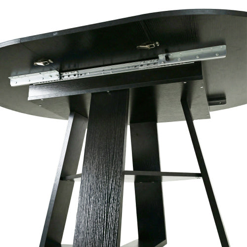 Extendable Round Dining Table for 4-8, Modern Oval Kitchen Table with Storage Shelf, Black