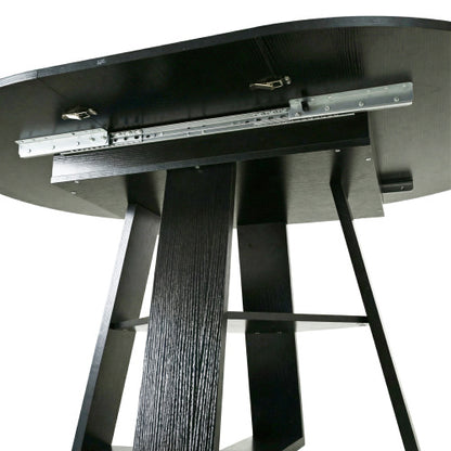 Extendable Round Dining Table for 4-8, Modern Oval Kitchen Table with Storage Shelf, Black