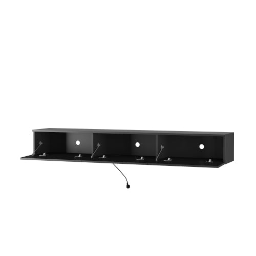 67 Inch Black Wall Floating LED TV Console 16 Color Ambient Light Wall Mount Media Cabinet for 65 Inch TV