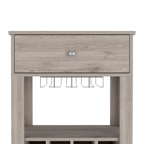Bar Cart, Twelve Built-in Wine Rack, Four Legs, One Open Shelf -Light Gray