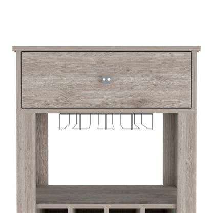 Bar Cart, Twelve Built-in Wine Rack, Four Legs, One Open Shelf -Light Gray