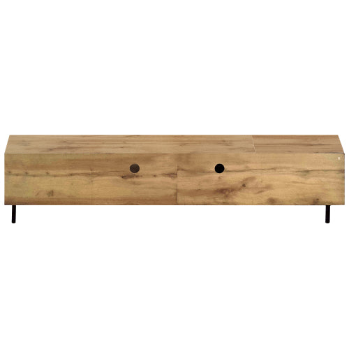 78.7 inch Natural Wood Vertical Groove TV Stand Heavy Iron Leg Entertainment Center For 85 inch TV