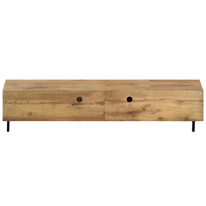 78.7 inch Natural Wood Vertical Groove TV Stand Heavy Iron Leg Entertainment Center For 85 inch TV