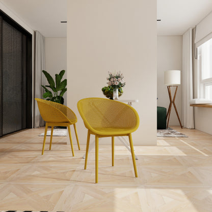 Holiday - 2-Pack Modern Lounge Chairs – Indoor/Outdoor All-Weather PP Plastic, Lightweight for Patio, Beach, Living Room (Earthy yellow)