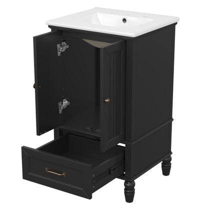20" Bathroom Vanity with Sink, Bathroom Cabinet with Two Doors, Magnetic Door Stopper and Adiustable Foot Pads, A Drawer, Black