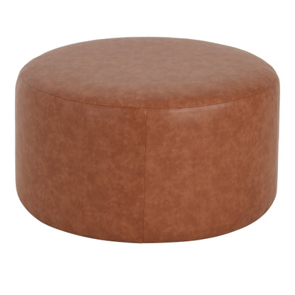 30 Inch Cognac Brown PU Leather Round Ottoman, Upholstered Modular Foot Stool with Pocket Coil Spring Support