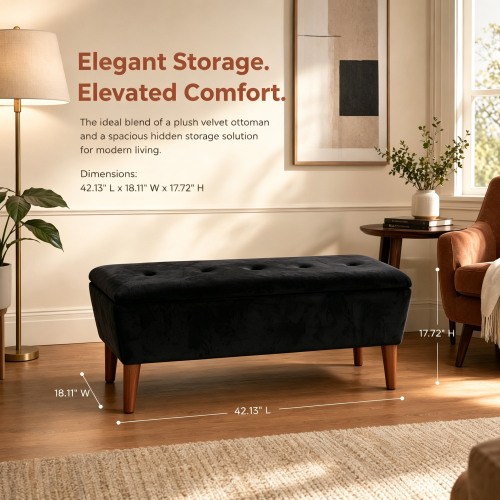 42 inch Linen Ottoman Bench with Wood Legs, Modern Entryway Seat