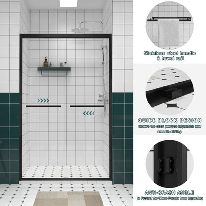 44-48"x76" Aluminum Frame Double Sliding Shower Door,Bypass Bathroom Sliding Door with Premium 1/4" (6mm) Clear Tempered Glass, Black Hardware Sliding Glass Shower Enclosure,Matte Black Finished