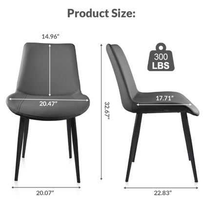 Set of 2 Grey PU Leather Dining Chairs with Metal Legs, Modern Upholstered Kitchen & Dining Room Chairs