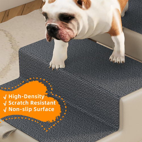 Light Grey 2-in-1 Foldable Wooden Pet Ottoman Dog Stairs, Anti-Slip Pet Ramp for Puppies & Small Dogs