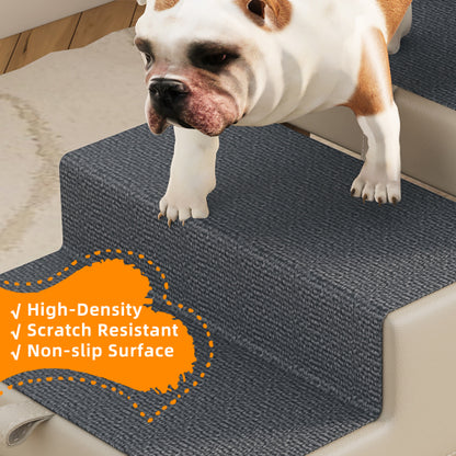 Light Grey 2-in-1 Foldable Wooden Pet Ottoman Dog Stairs, Anti-Slip Pet Ramp for Puppies & Small Dogs