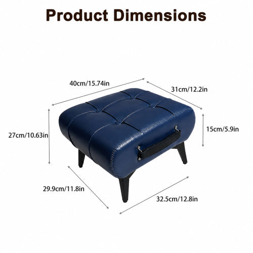 Rectangular Tufted Faux Leather Storage Ottoman with Handle & Metal Legs, Multiuse Footrest for Living Room Entryway