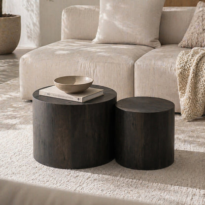 Set of 2 Nesting Round Coffee Tables MDF Modern Space Saving Living Room Tables