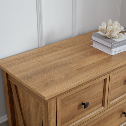 6 Drawer Dresser,6 Drawers cabinet Tall Chest of Drawers Closet Organizers Storage Clothes, cabinet of 6 drawers Living Room, OAK, 31.50''L*15.75W''*47.64''H