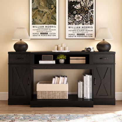 Black Farmhouse 65 inch TV Stand with Adjustable Shelves and Storage