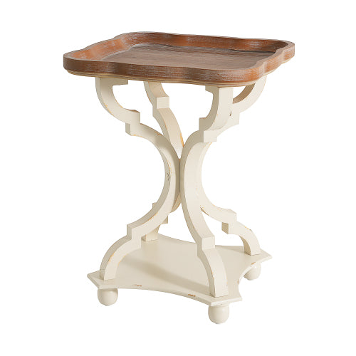 French Country Accent Table 19 Inch Hourglass Base Lipped Square Top Distressed Finish