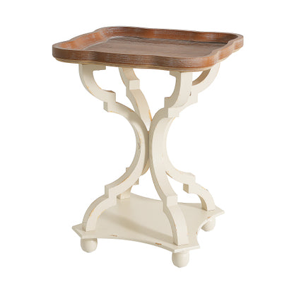 French Country Accent Table 19 Inch Hourglass Base Lipped Square Top Distressed Finish